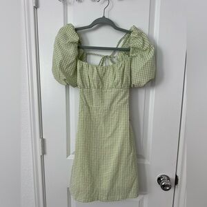 MARBLE Gingham Puffy Sleeves Mini Dress